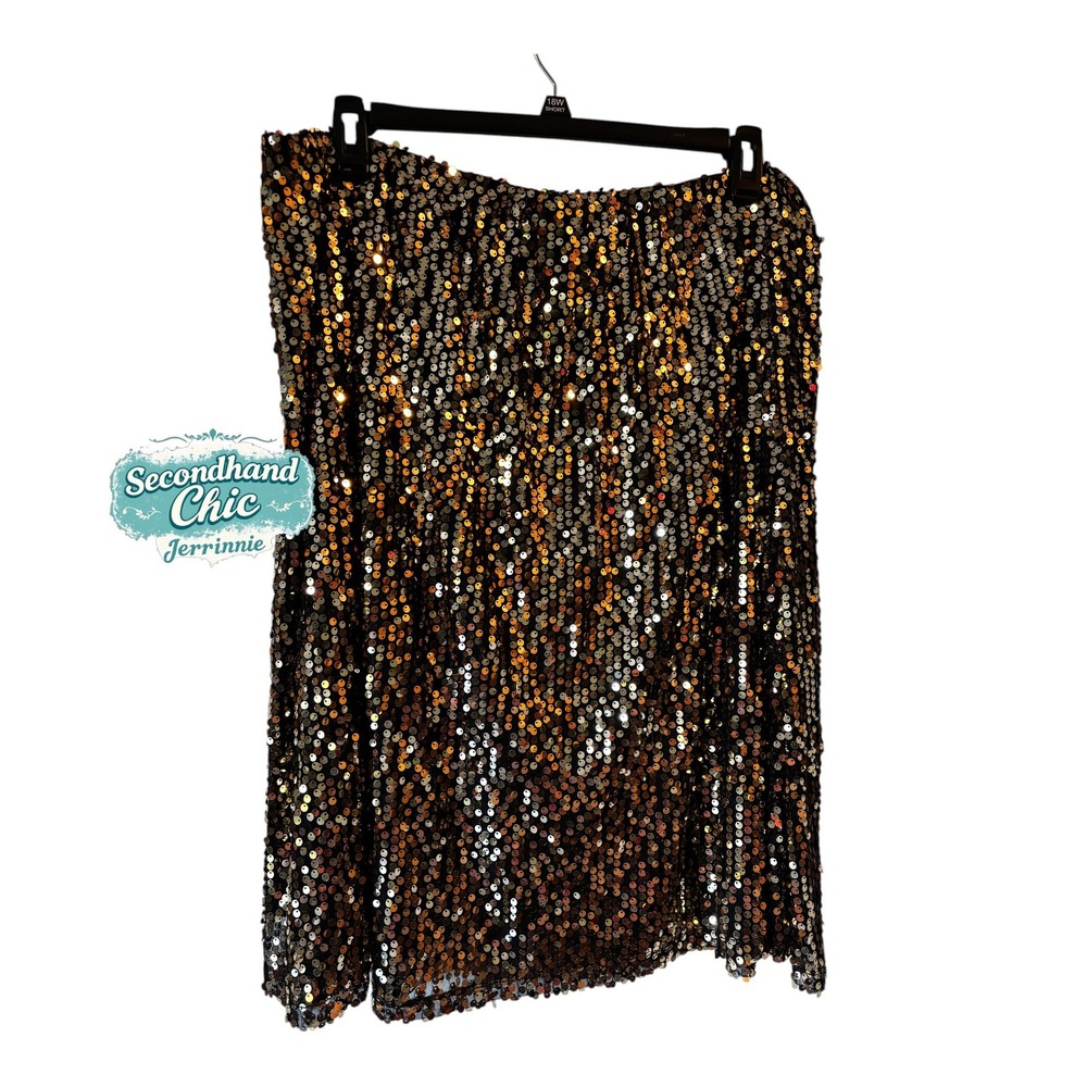 NY Collection Woman Gold Sequin Skirt‎ Plus Size 1X Holiday Party Cocktail